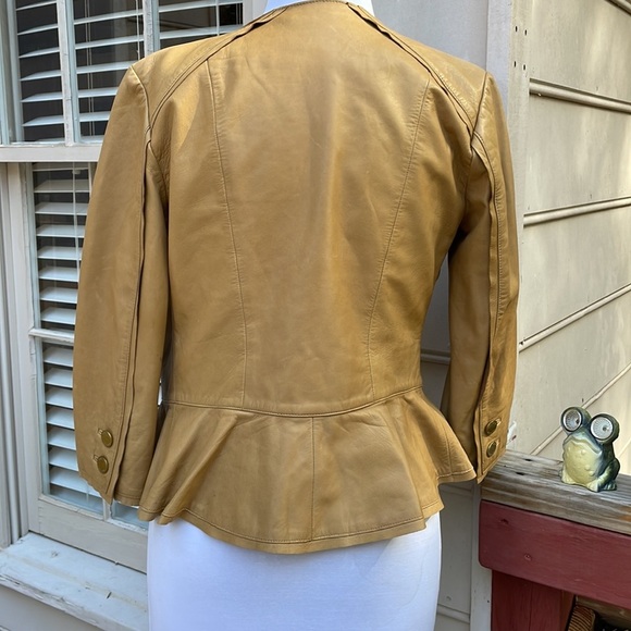 TORY BURCH Peplum Camel Leather Jacket Size 2 - Picture 6 of 14